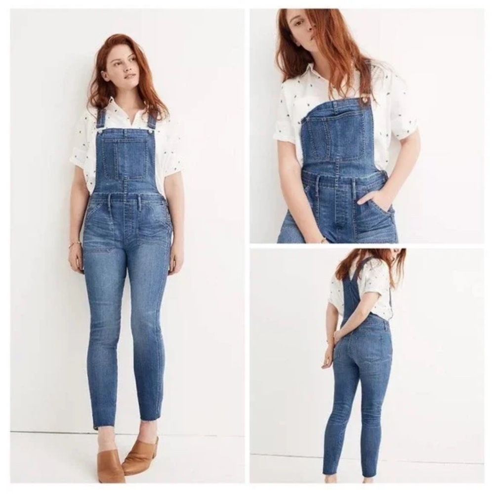 Madewell Skinny Leg Fray Style Jean Overall Overalls in kemp wash